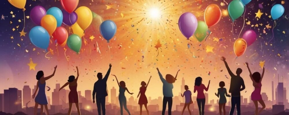 Famous Birthdays calendar with celebrity silhouettes and confetti