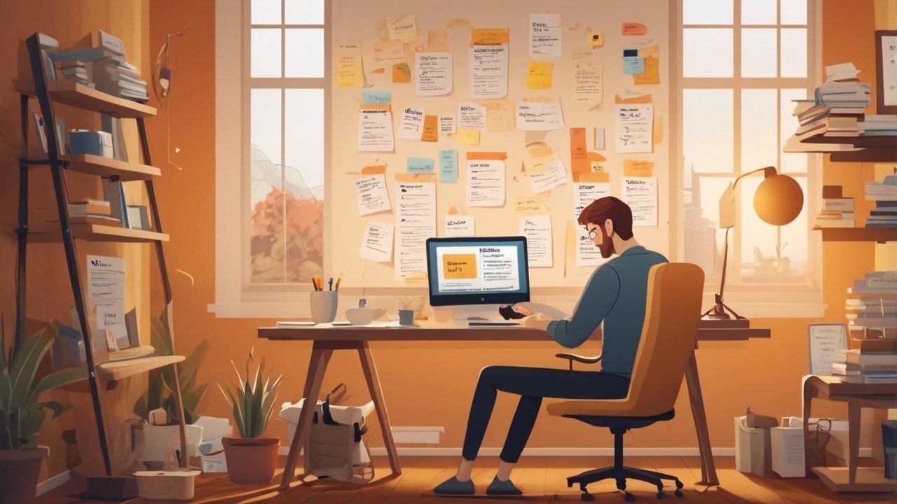 Freelance writer working from home in 2025 with digital tools and cozy workspace